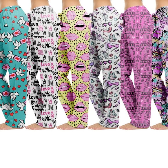Women's Casual Fun Printed Lightweight Lounge Terry Knit Pajama Bottom Pants - Picture 11 of 16